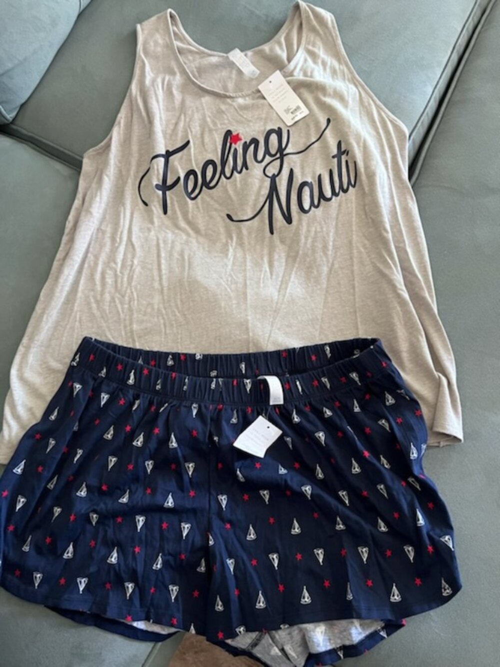 CACIQUE FEELING NAUTI GRAY SLEEP TANK TOP AND SHORTS Size 14/16 BRAND NEW